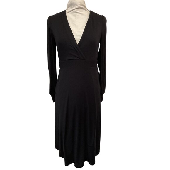 Boden Black Jersey Knit Long-Sleeve Wrap Dress Size 4 - Picture 1 of 5